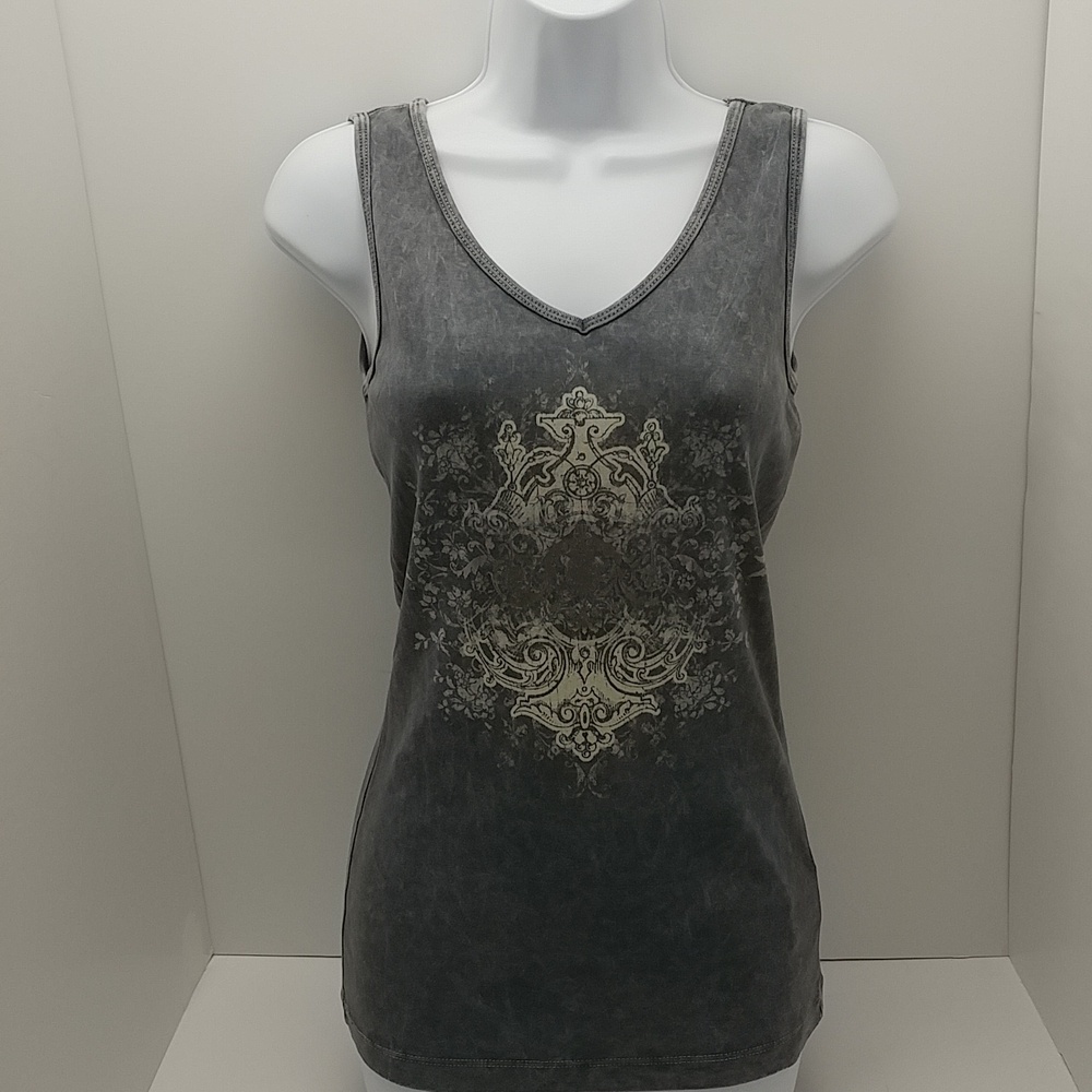 Energe women's tank top medium blue/cream graphic/metallic